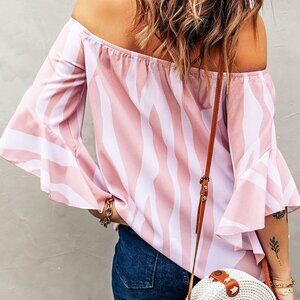 HOST PICK nwt Pink/White Stripes Off Shoulder Blouse Top L